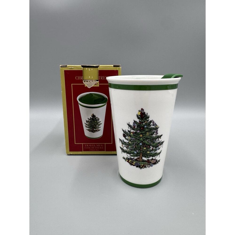 Spode Christmas Tree Travel Coffee Mug Portmeirion 8 Oz
